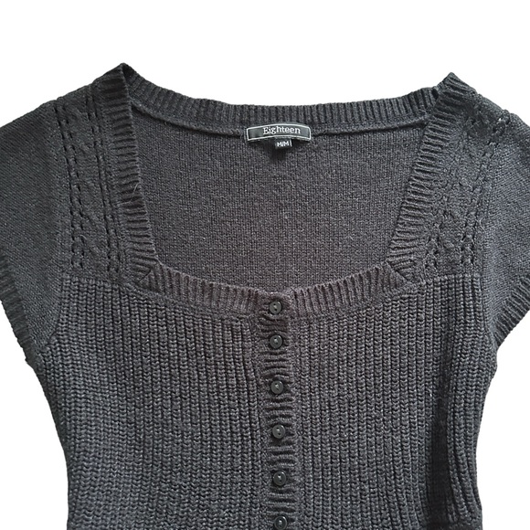 Coquette Y2K Black Short Sleeve Knit Button up Prairie Style Top - Picture 4 of 6